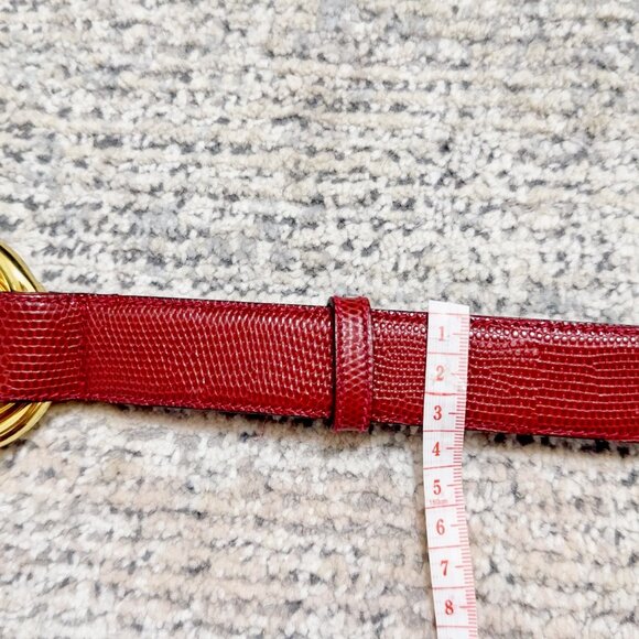 Salvatore Ferragamo Red Snakeskin Leather Belt with Gold-Tone Trinity Buckle